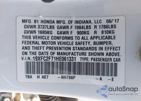 2017 Honda Civic Ex from USA, damaged, VIN 19XFC2F71HE061331